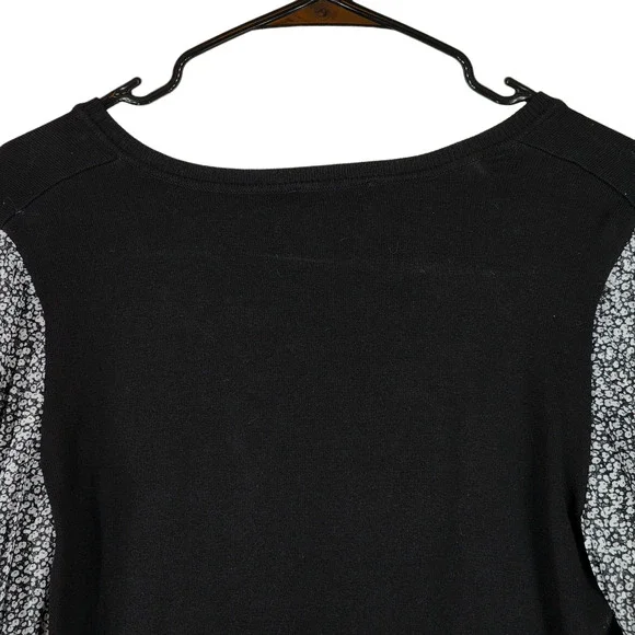Adrianna Papell M Womens Bishop‎ Sleeve Sweater sMixed Media Black White Floral - Picture 10 of 12